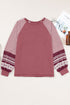 Contrast Print Striped Raglan Crew Neck Loose Long Sleeve Top